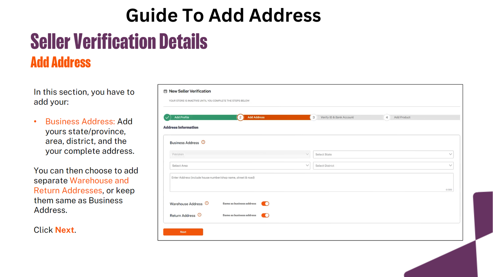 daraz seller center address information